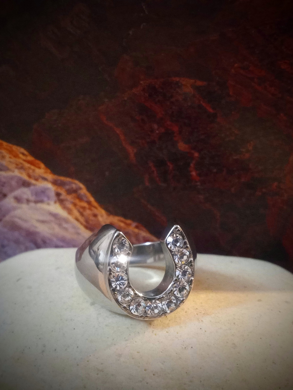 Wild Stallion ~ Stainless Steel Ring ~ Quartz Crystals